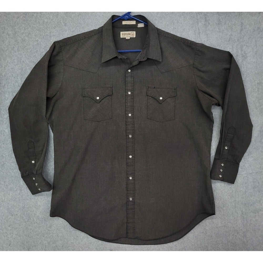 Vintage Western Shirt Size 18-36 Tall Pearl Snap GRAY Sheplers Mens